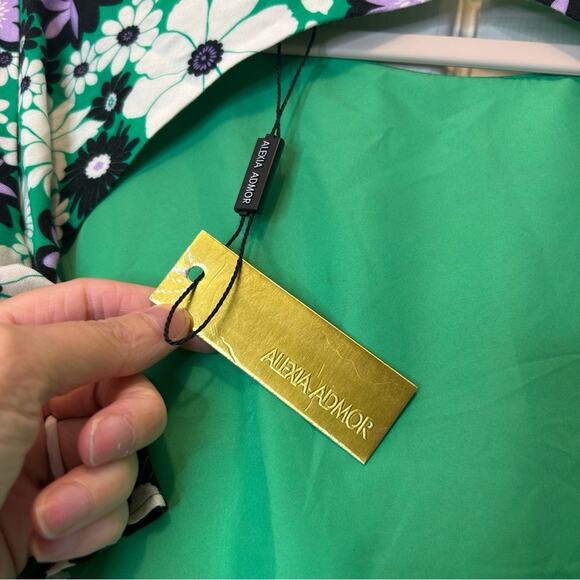 Alexia Admor Lila Midi Green White Floral Dress Open Tie Back Side Slit NWT - Picture 6 of 10